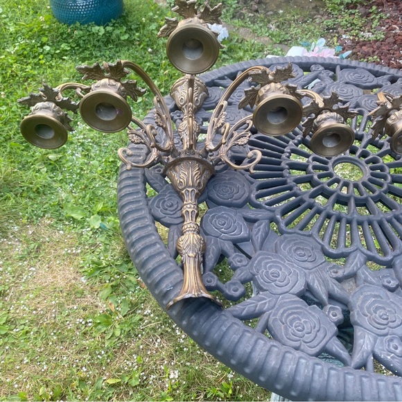 2 Vintage Baroque Style Large Brass Five Candle Candelabra From 1970 - Picture 5 of 16